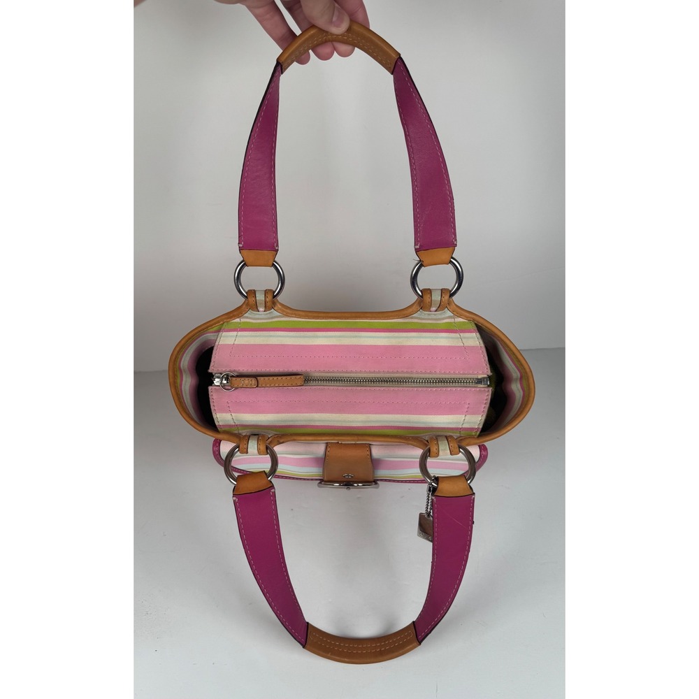 Coach Hampton Soho Buckle Multicolor Striped Twill Tote Bag Purse Vintage Y2K - Picture 6 of 8